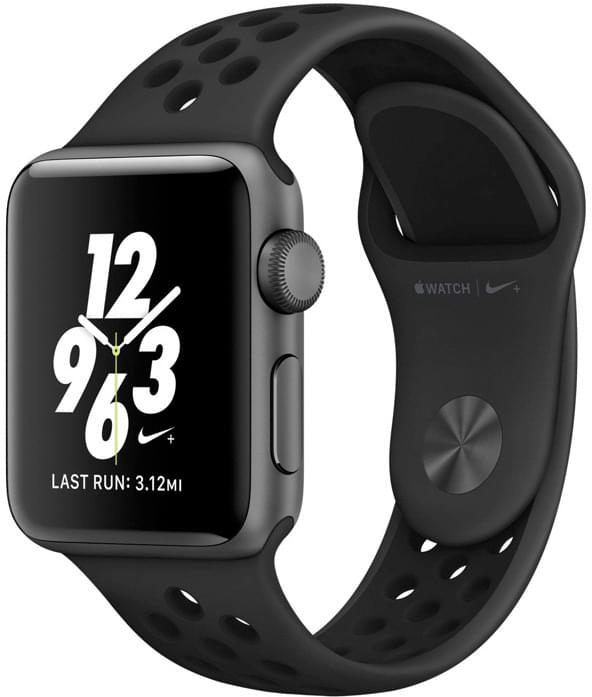 Apple Watch Nike+, корпус 38 мм из алюминия цвета «серый космос», спортивный ремешок Nike чёрного цвета